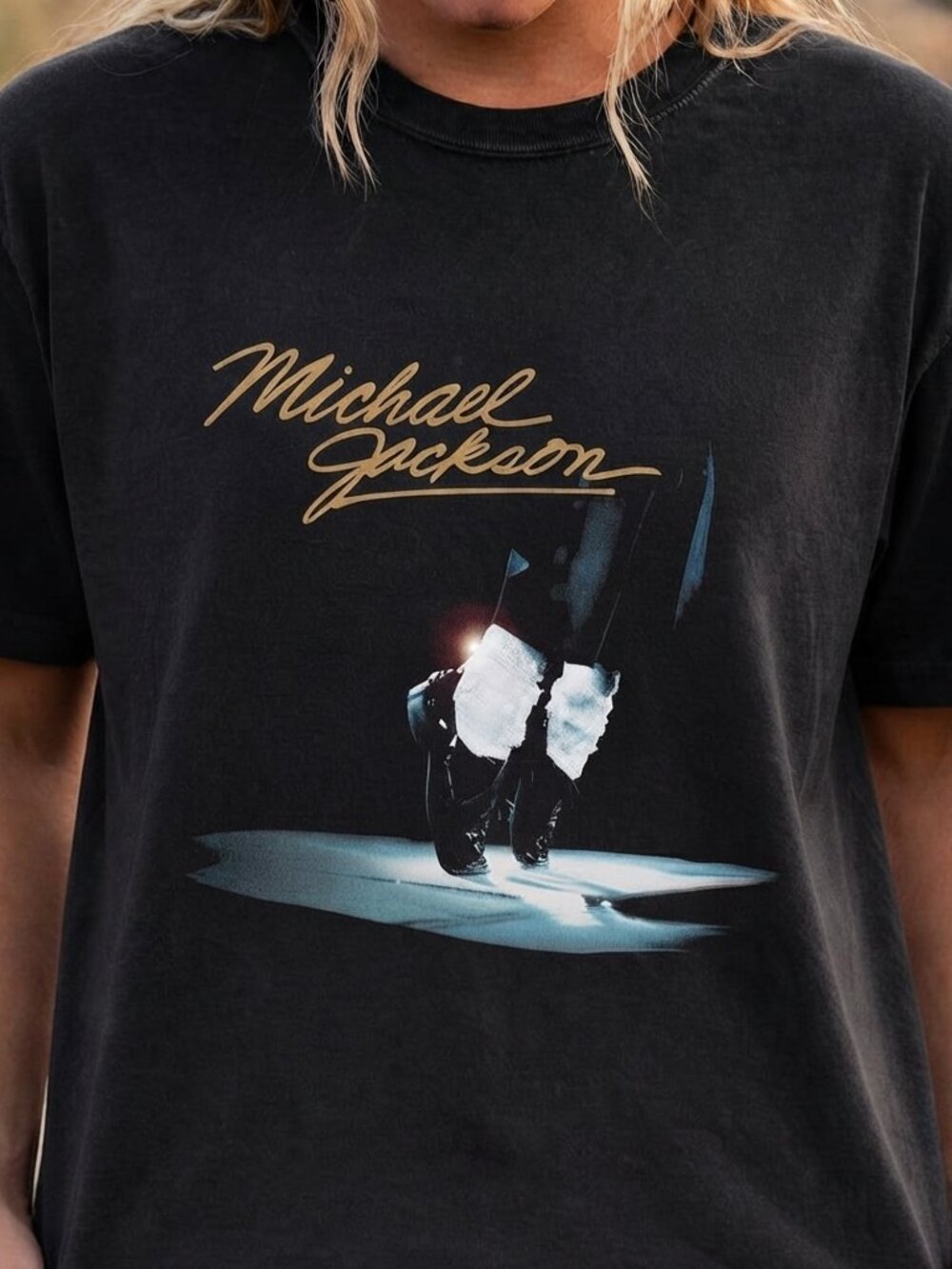 Michael Jackson Black Graphic T-Shirt Billie Jean Shoes Vintage Tee